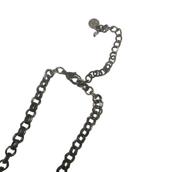 Statement Necklace Beads Gunmetal Tone Adjustable Chain Dangling Teardrop Design - Picture 4 of 5